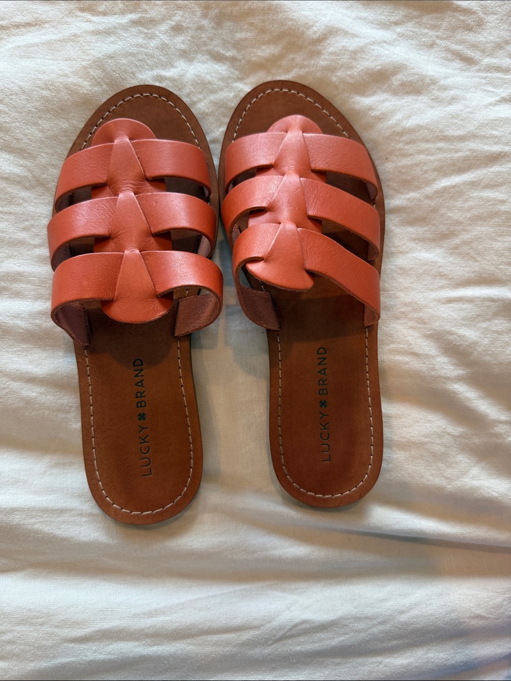 Lucky Brand Women's Coral-Red Braided Slide Sandals